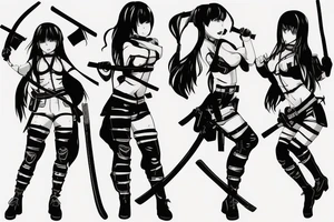 soldier anime girl with katana tattoo idea