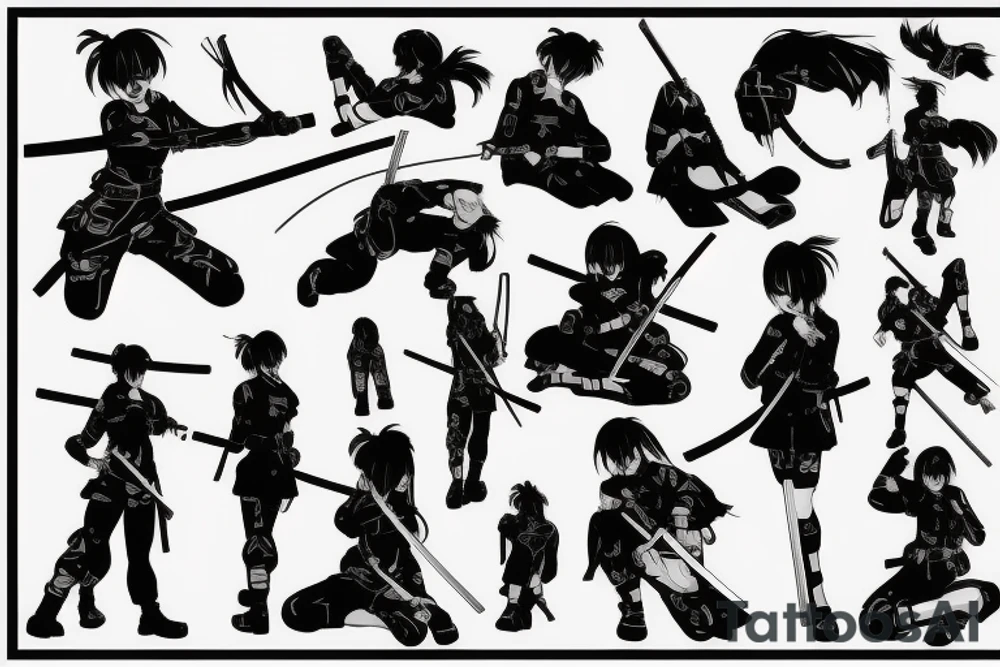 soldier anime girl with katana tattoo idea
