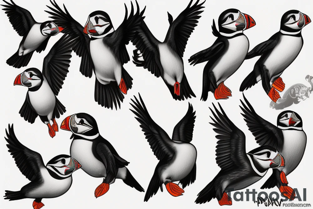 Puffin flying tattoo idea