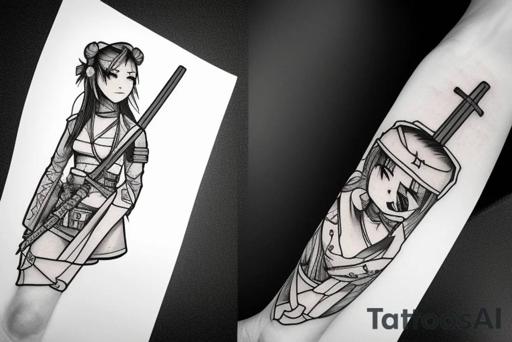 soldier anime girl with katana tattoo idea