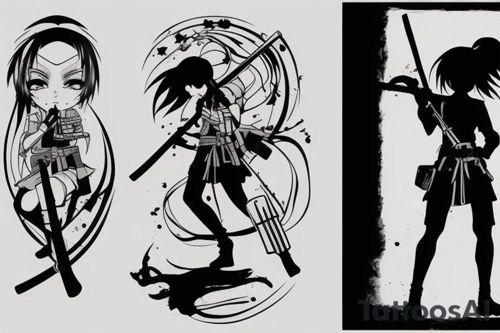 soldier anime girl with katana tattoo idea