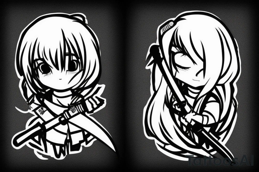 soldier anime girl with katana tattoo idea