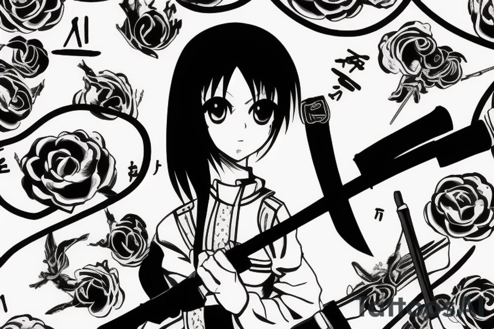 soldier anime girl with katana tattoo idea