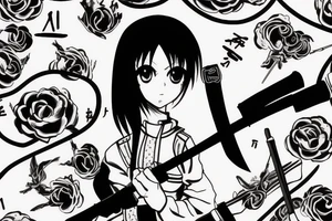 soldier anime girl with katana tattoo idea