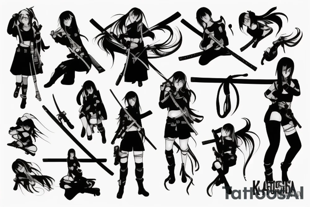 soldier anime girl with katana tattoo idea