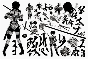 soldier anime girl with katana with effect tattoo idea