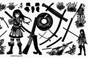 soldier anime girl with katana with effect tattoo idea