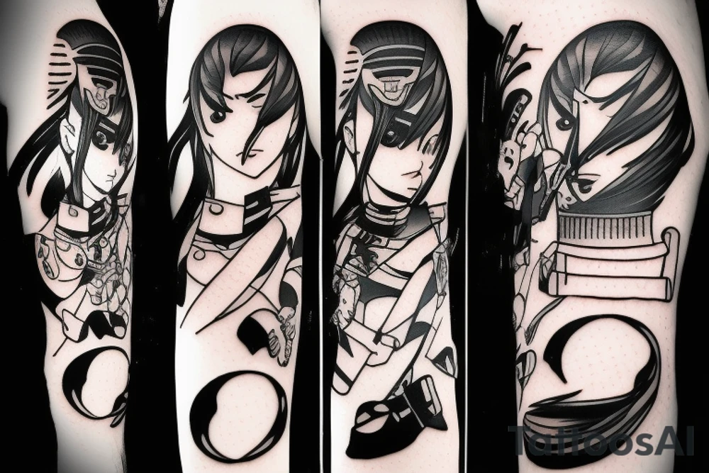soldier anime girl with katana with effect tattoo idea