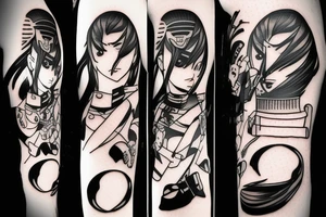 soldier anime girl with katana with effect tattoo idea