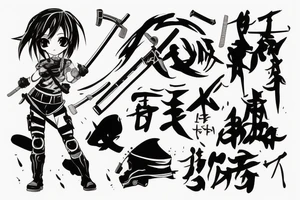 soldier anime girl with katana with effect tattoo idea