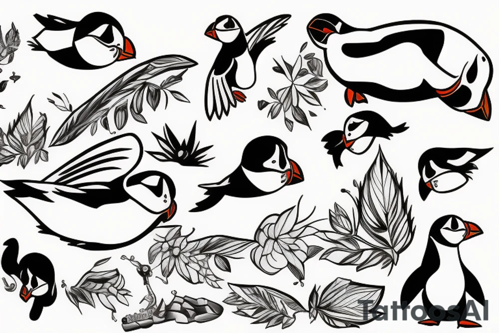 Puffin flying tattoo idea