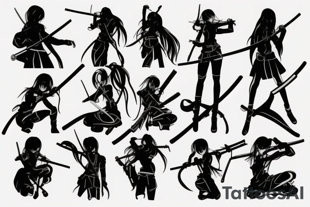 soldier anime girl with katana with effect tattoo idea