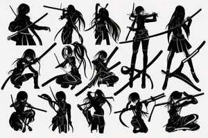 soldier anime girl with katana with effect tattoo idea