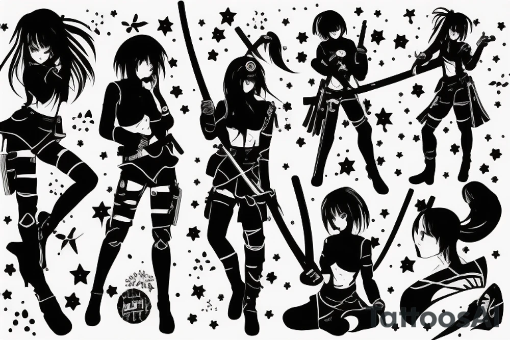 soldier anime girl with katana with effect tattoo idea