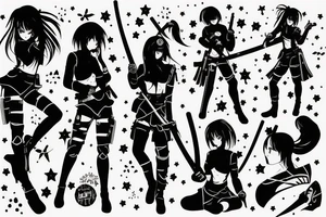 soldier anime girl with katana with effect tattoo idea