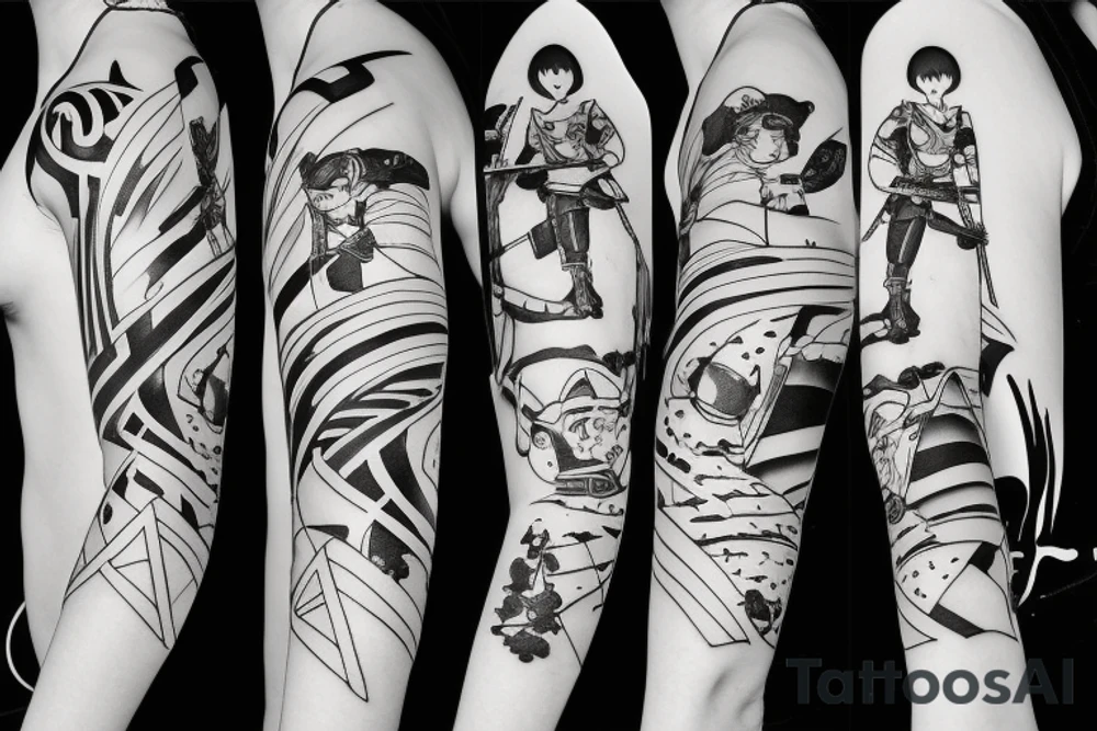 soldier anime girl with katana with effect tattoo idea