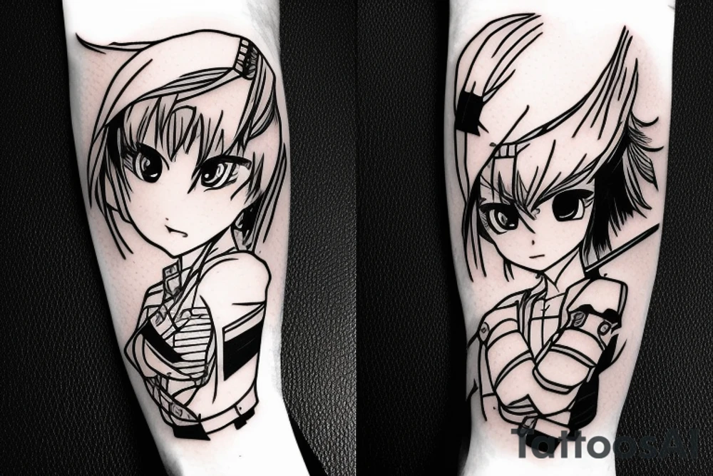soldier anime girl with katana with effect tattoo idea