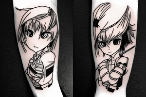 soldier anime girl with katana with effect tattoo idea