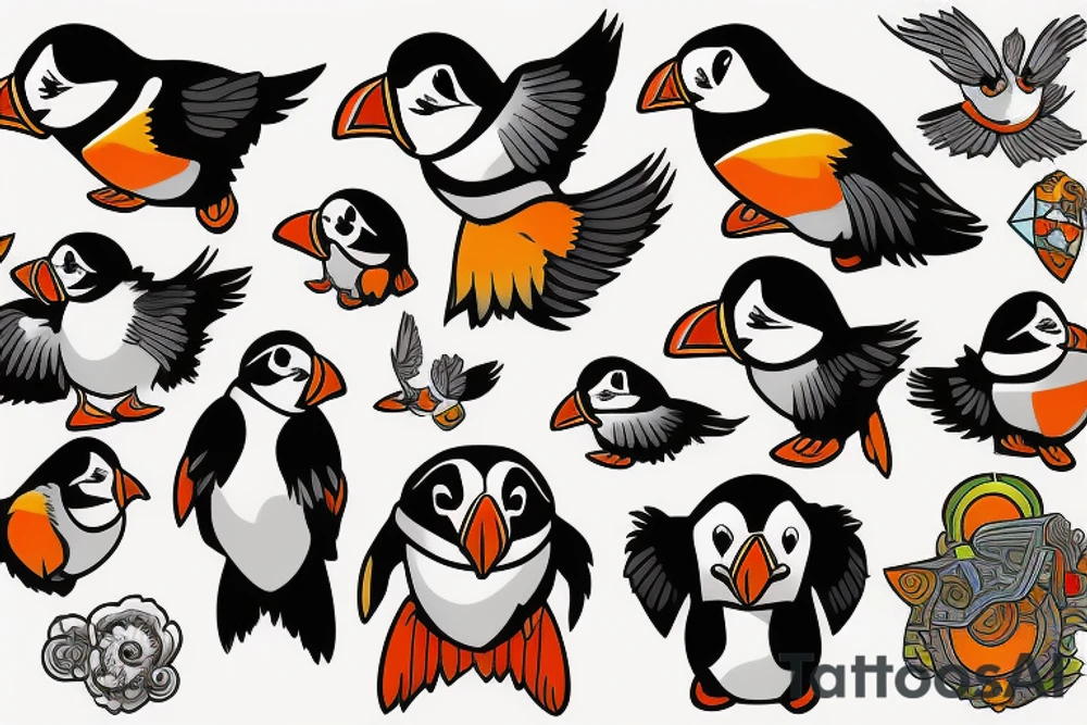 Puffin flying tattoo idea
