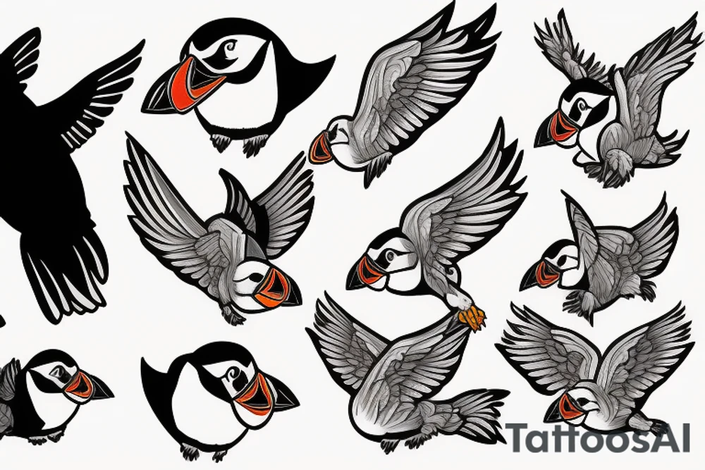 Puffin flying tattoo idea