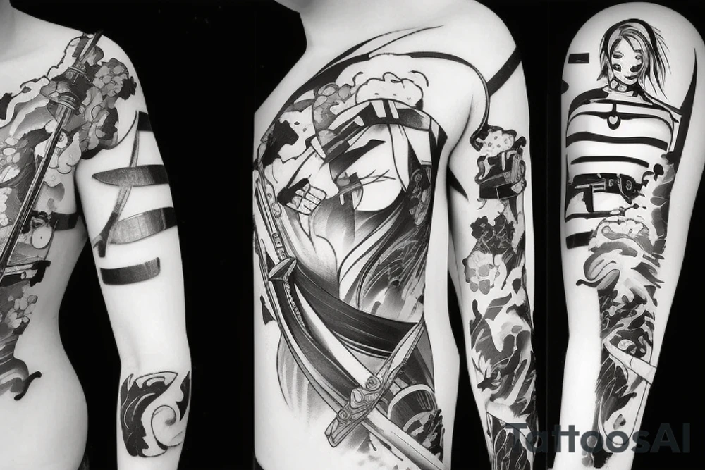 soldier anime girl with katana with effect tattoo idea