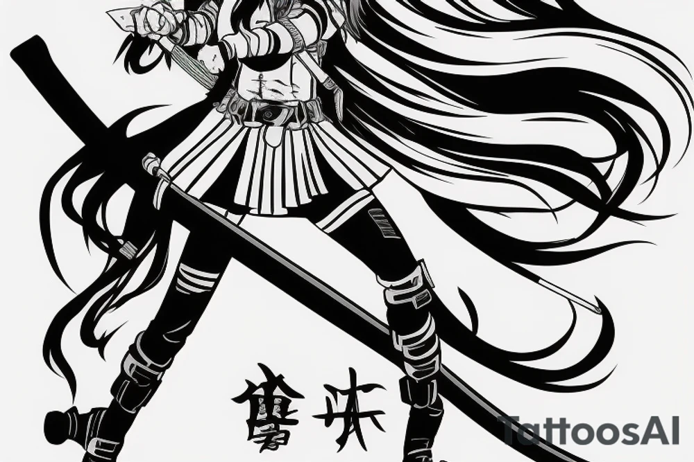 soldier anime girl with katana with effect tattoo idea