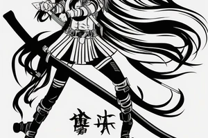 soldier anime girl with katana with effect tattoo idea