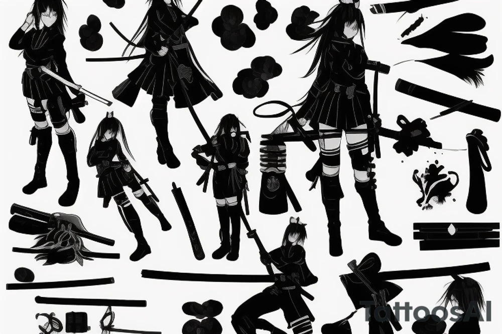 soldier anime girl with katana with effect tattoo idea