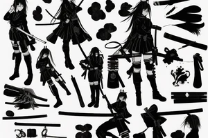 soldier anime girl with katana with effect tattoo idea