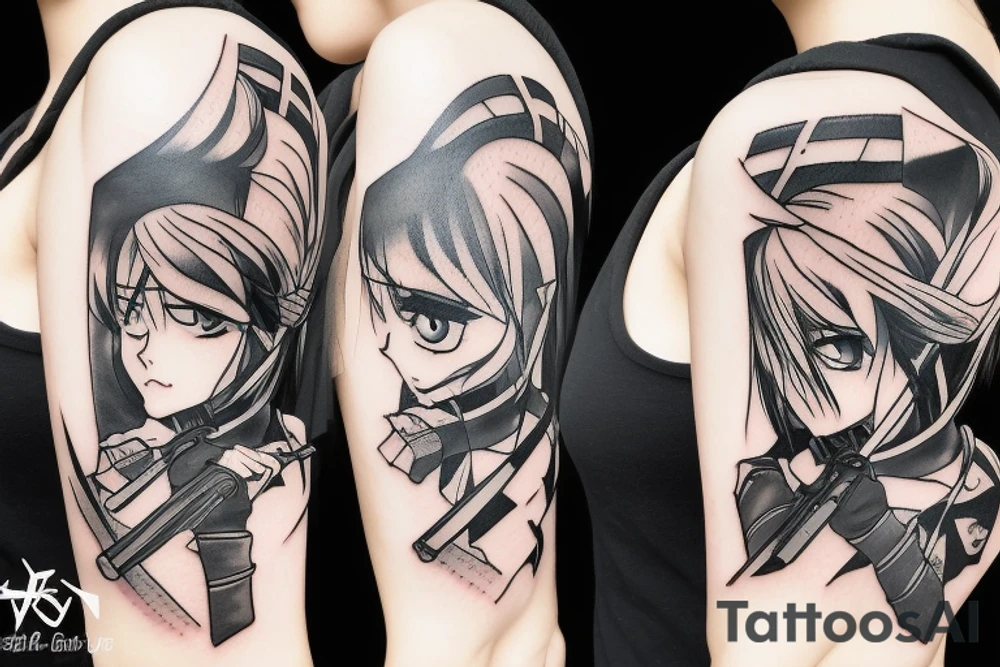 soldier anime girl with katana with effect tattoo idea