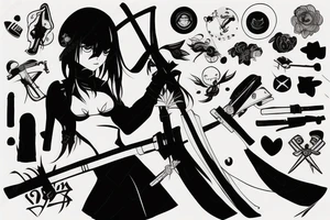 russian soldier anime girl with katana tattoo idea
