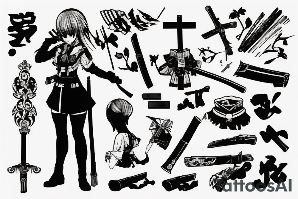 russian soldier anime girl with katana tattoo idea