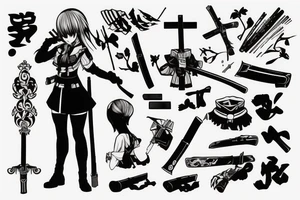 russian soldier anime girl with katana tattoo idea