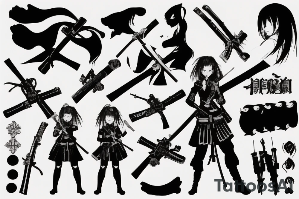 russian soldier anime girl with katana tattoo idea