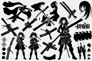 russian soldier anime girl with katana tattoo idea