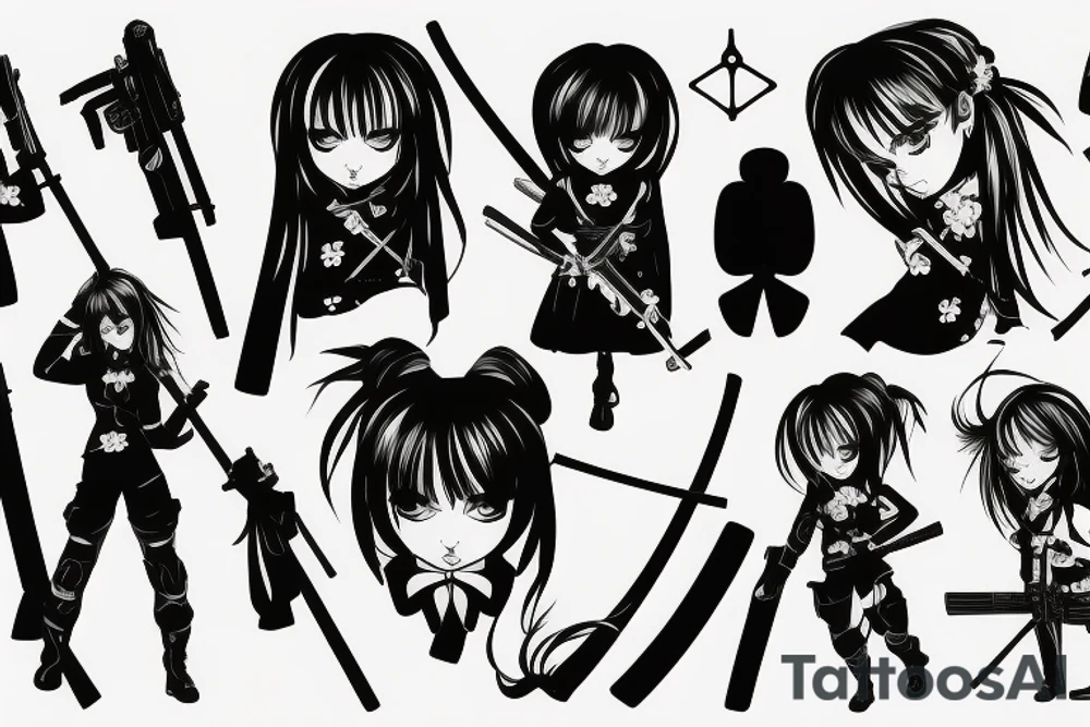 russian soldier anime girl with katana tattoo idea