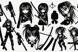 russian soldier anime girl with katana tattoo idea