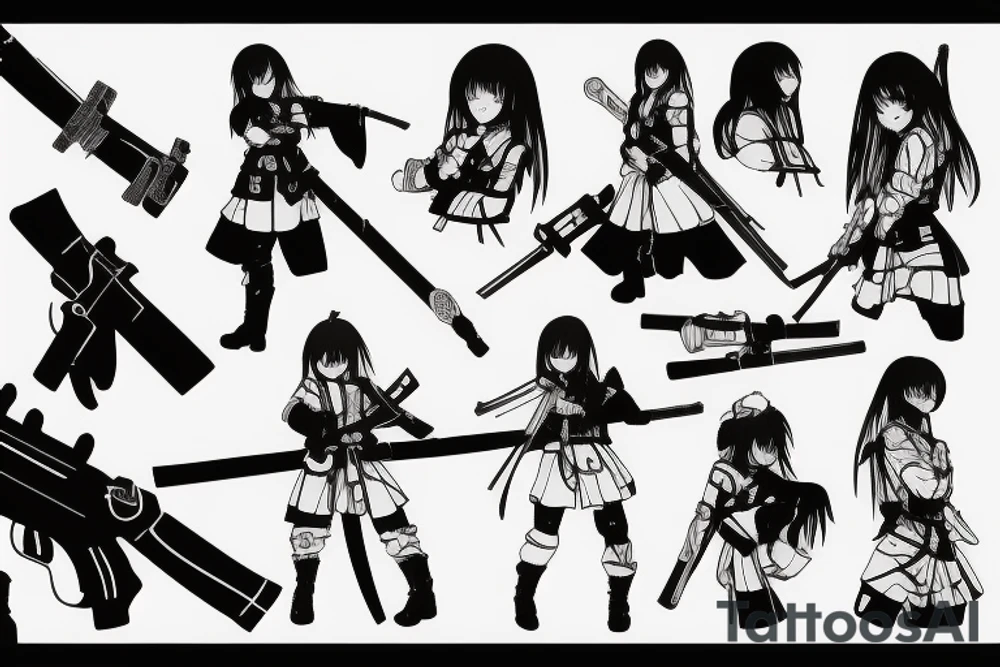 russian soldier anime girl with katana tattoo idea
