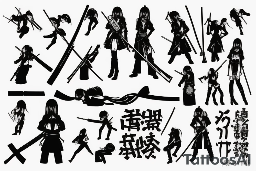 russian soldier anime girl with katana tattoo idea