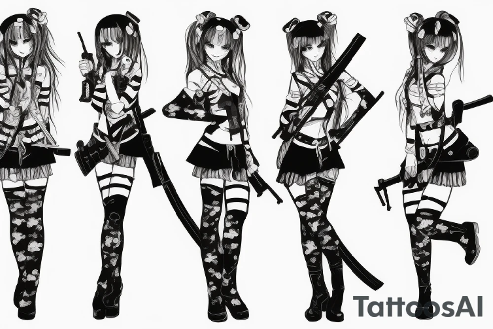 russian soldier anime girl with katana tattoo idea