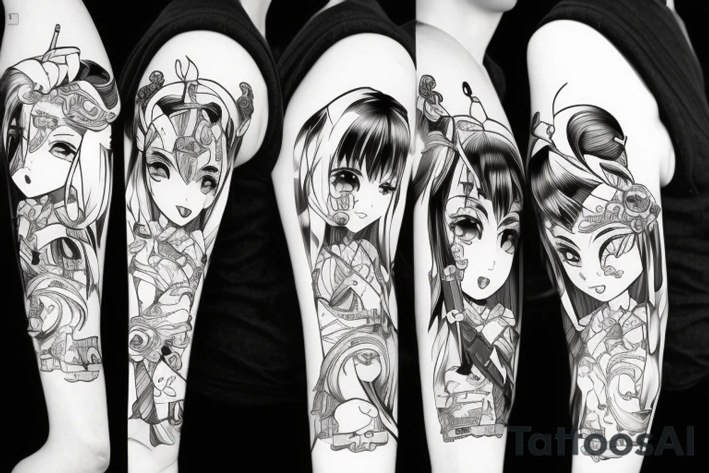 russian soldier anime girl with katana tattoo idea