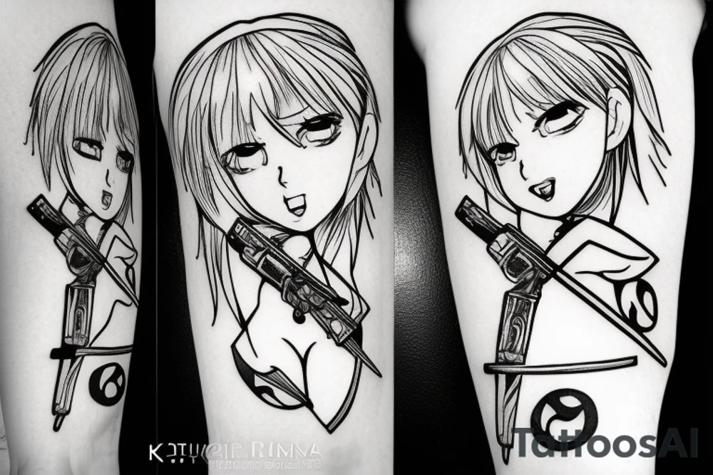 russian soldier anime girl with katana tattoo idea
