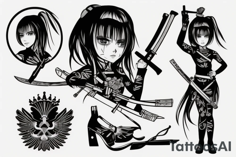 russian soldier anime girl with katana tattoo idea
