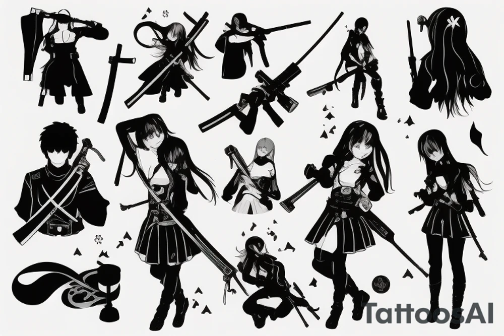russian soldier anime girl with katana tattoo idea