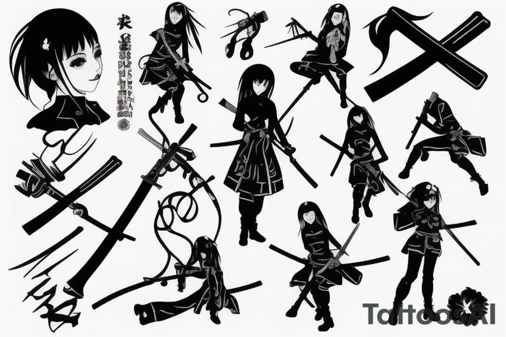 russian soldier anime girl with katana tattoo idea