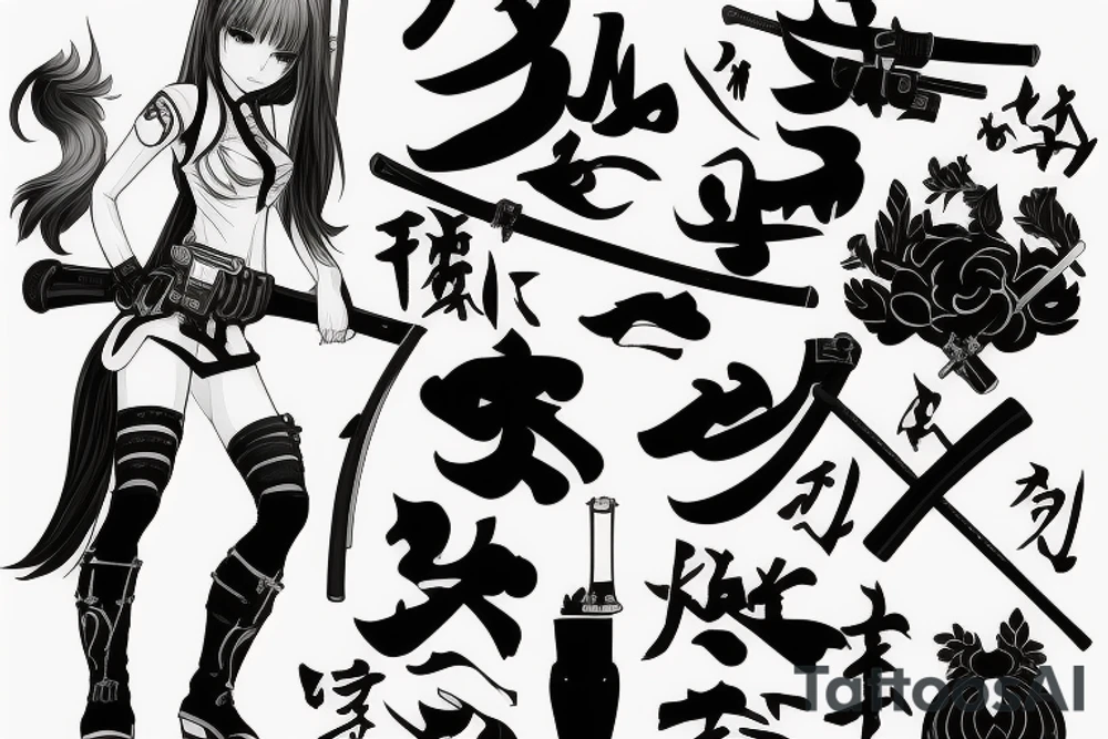 russian soldier anime girl with katana tattoo idea