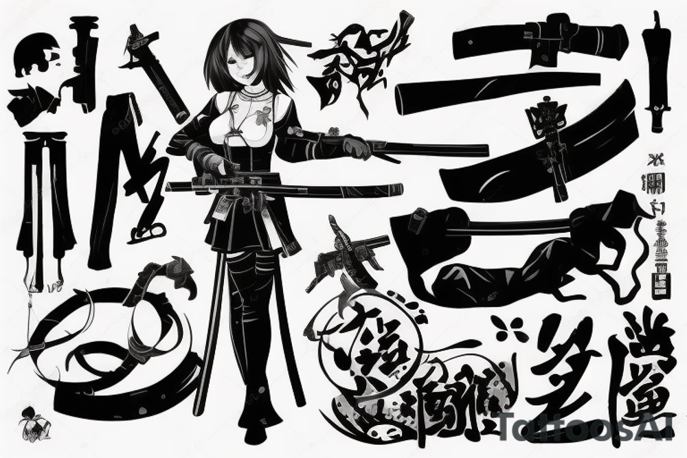 russian soldier anime girl with katana tattoo idea