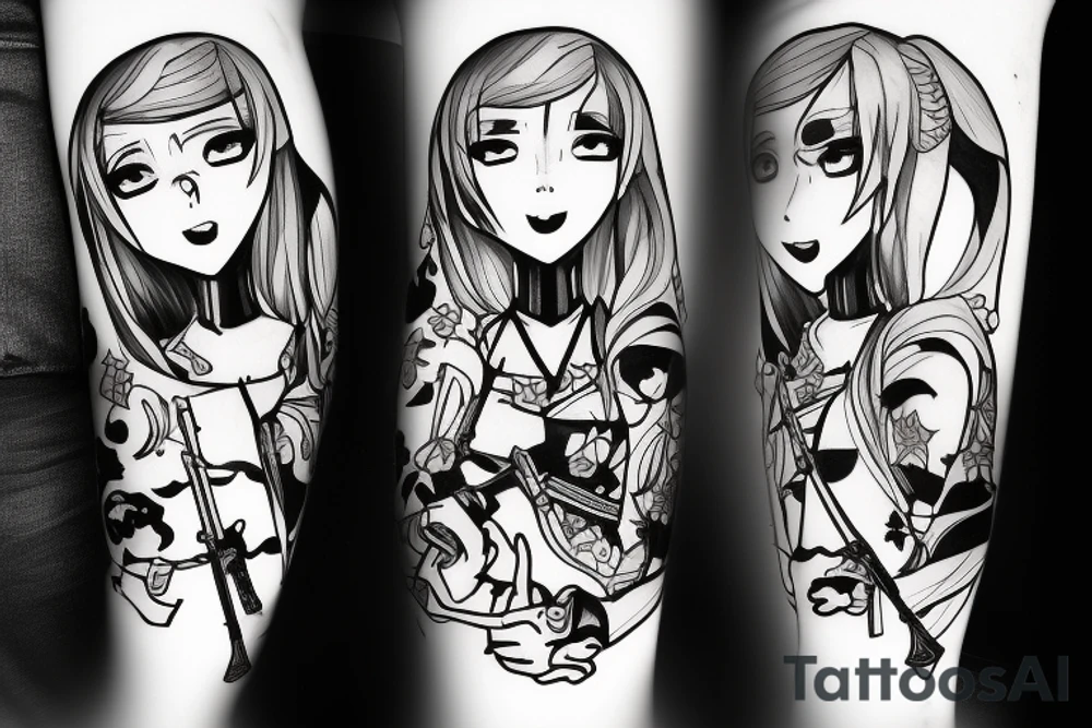 russian soldier anime girl with katana tattoo idea