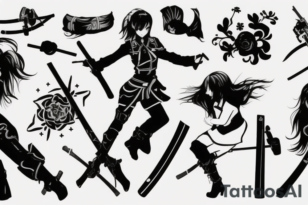 russian soldier anime girl with katana tattoo idea
