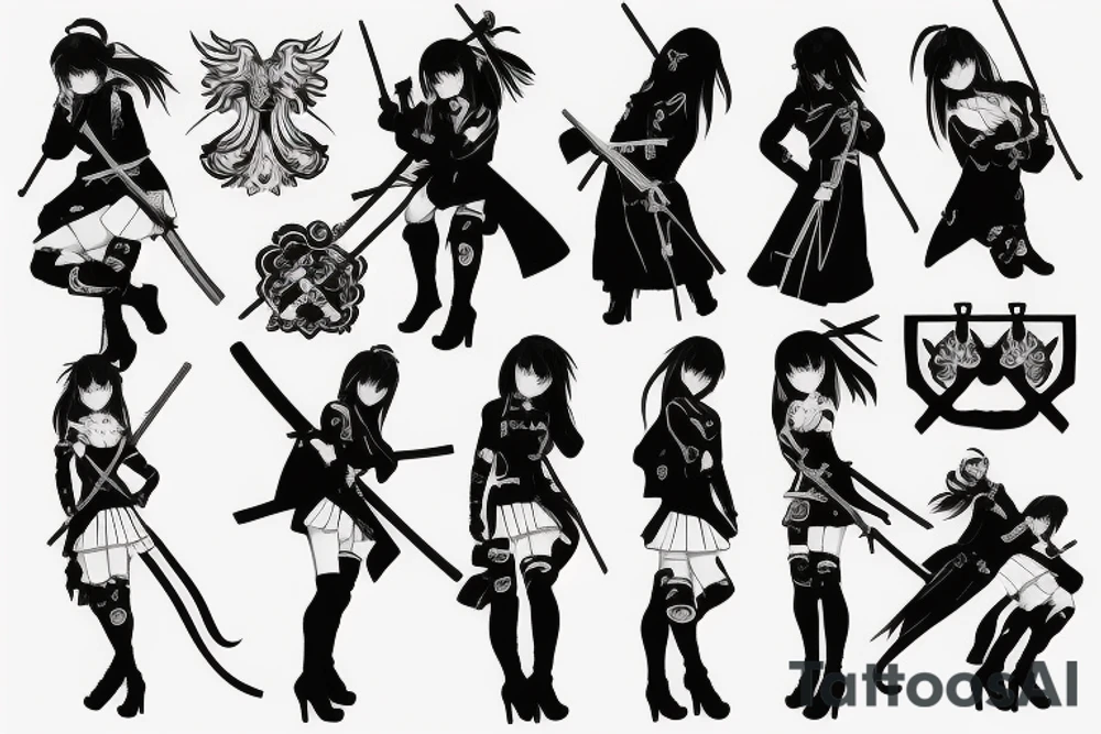 russian soldier anime girl with katana tattoo idea